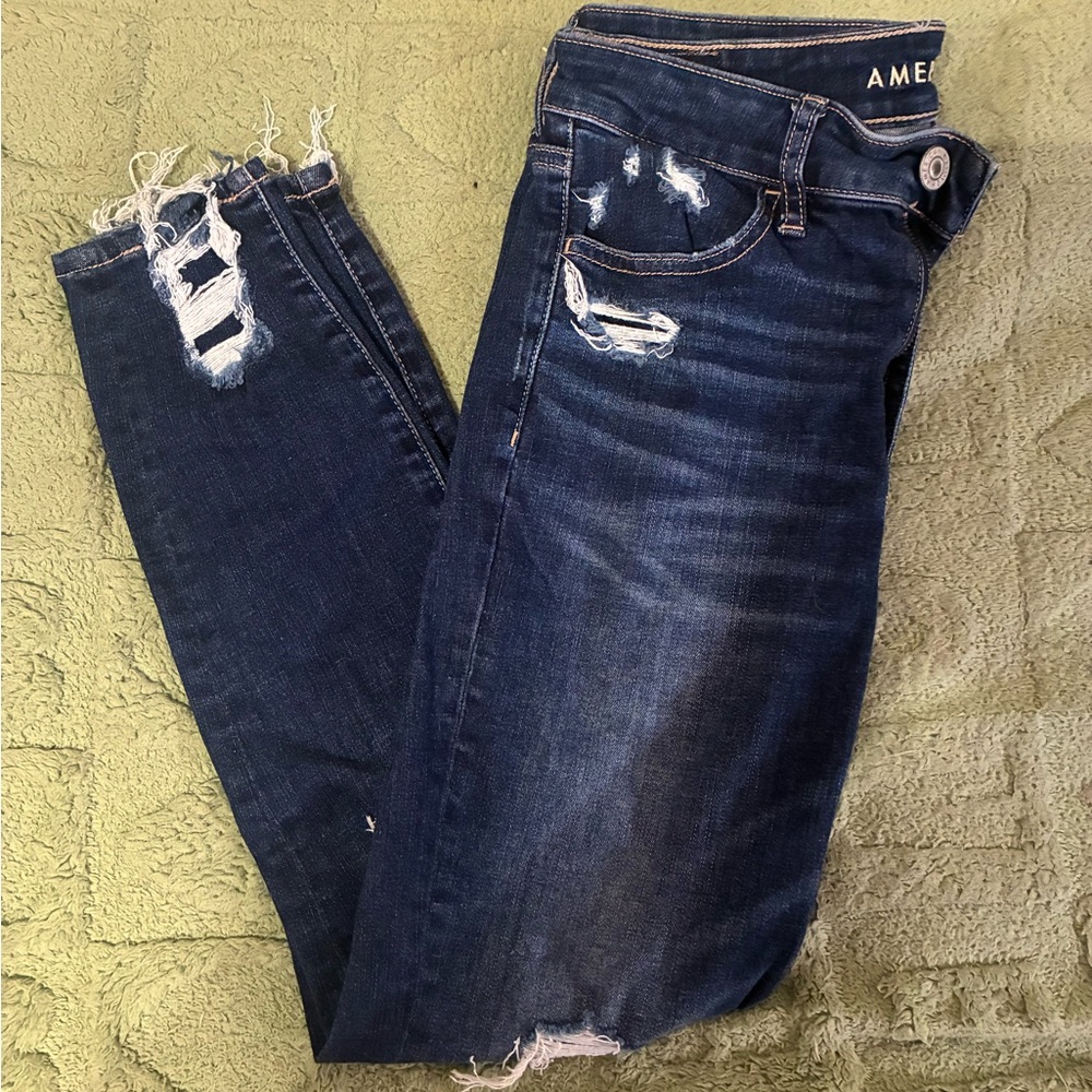 American Eagle Outfitters Dark Blue Distressed Skinny Jeans